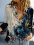 Women Floral Long Sleeve Shirt Spring/Fall Buckle Shirt Collar Daily Casual Top