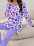 Women Floral Printing Two-Piece Set Daily Long Sleeve Casual Spring/Fall Top With Pants Matching Set