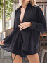 Women Plain Split Joint Two-Piece Set Daily Long Sleeve Casual Spring/Fall Top With Pants Matching Set