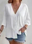 Women Plain Three Quarter Sleeve Shirt Spring/Fall Split Joint V Neck Daily Casual Top