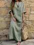 Women Striped Long Sleeve Spring/Fall Printing Dress U-Neck Daily Vintage Maxi Tank A-Line Dress