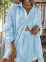 Women Plain Split Joint Two-Piece Set Daily Long Sleeve Casual Spring/Fall Top With Pants Matching Set