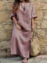 Women Striped Long Sleeve Spring/Fall Printing Dress U-Neck Daily Vintage Maxi Tank A-Line Dress