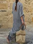 Women Striped Long Sleeve Spring/Fall Printing Dress U-Neck Daily Vintage Maxi Tank A-Line Dress