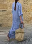 Women Striped Long Sleeve Spring/Fall Printing Dress U-Neck Daily Vintage Maxi Tank A-Line Dress