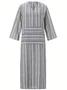 Women Striped Long Sleeve Spring/Fall Printing Dress U-Neck Daily Vintage Maxi Tank A-Line Dress