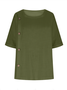 Women Plain Half Sleeve Blouse Summer Split Joint Crew Neck Daily Casual Top