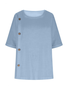 Women Plain Half Sleeve Blouse Summer Split Joint Crew Neck Daily Casual Top