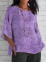 Women Floral Half Sleeve Tee T-shirt Crew Neck Casual Summer Top