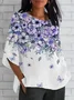 Women Floral Half Sleeve Tee T-shirt Crew Neck Casual Summer Top