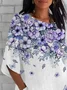 Women Floral Half Sleeve Tee T-shirt Crew Neck Casual Summer Top
