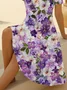 Women Floral Short Sleeve Summer Printing Dress V Neck Daily Casual Midi Fit & Flare Dress A-Line Dress
