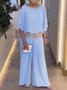 Women Plain Split Joint Dolman Sleeve Two-Piece Set Daily Half Sleeve Casual Summer Top With Pants Matching Set