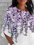 Women Floral Half Sleeve Tee T-shirt Crew Neck Casual Summer Top