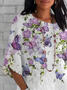 Women Floral Half Sleeve Tee T-shirt Crew Neck Casual Summer Top