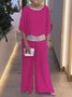 Women Plain Split Joint Dolman Sleeve Two-Piece Set Daily Half Sleeve Casual Summer Top With Pants Matching Set