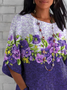 Women Floral Half Sleeve Tee T-shirt Crew Neck Casual Summer Top