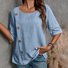 Women Plain Half Sleeve Blouse Summer Split Joint Crew Neck Daily Casual Top