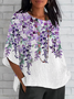 Women Floral Half Sleeve Tee T-shirt Crew Neck Casual Summer Top
