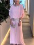 Women Plain Split Joint Dolman Sleeve Two-Piece Set Daily Half Sleeve Casual Summer Top With Pants Matching Set