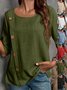 Women Plain Half Sleeve Blouse Summer Split Joint Crew Neck Daily Casual Top