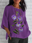 Women Floral Half Sleeve Tee T-shirt Crew Neck Casual Summer Top