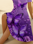 Women Floral Short Sleeve Summer Printing Dress V Neck Daily Casual Midi Fit & Flare Dress A-Line Dress