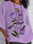 Women Floral Half Sleeve Tee T-shirt Crew Neck Casual Summer Top