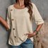 Women Plain Half Sleeve Blouse Summer Split Joint Crew Neck Daily Casual Top