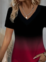 Women Ombre Short Sleeve Tee T-shirt V Neck Printing Casual Summer Graphic Tee Top