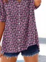 Women Floral Short Sleeve Shirt Summer Printing V Neck Daily Casual Top