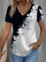 Women Floral Short Sleeve Tee T-shirt V Neck Printing Casual Summer Graphic Tee Top