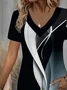 Women Abstract Short Sleeve Tee T-shirt V Neck Printing Casual Summer Graphic Tee Top