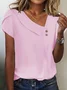 Women Striped Short Sleeve Tee T-shirt Asymmetrical Buckle Casual Summer Top