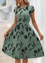 Women Abstract Graphic Short Sleeve Summer Printing Dress V Neck Daily Vintage Midi Tank A-Line Dress