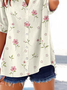 Women Floral Short Sleeve Shirt Summer Printing V Neck Daily Casual Top