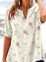 Women Floral Short Sleeve Shirt Summer Printing V Neck Daily Casual Top
