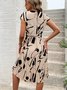 Women Abstract Graphic Short Sleeve Summer Printing Dress V Neck Daily Vintage Midi Tank A-Line Dress