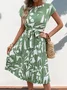 Women Abstract Graphic Short Sleeve Summer Printing Dress V Neck Daily Vintage Midi Tank A-Line Dress