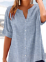 Women Striped Short Sleeve Shirt Summer Printing V Neck Daily Casual Top