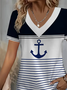 Women Anchor Short Sleeve Tee T-shirt V Neck Printing Casual Summer Graphic Tee Top