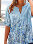 Women Floral Short Sleeve Shirt Summer Printing V Neck Daily Casual Top