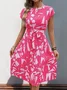 Women Abstract Graphic Short Sleeve Summer Printing Dress V Neck Daily Vintage Midi Tank A-Line Dress