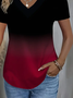 Women Ombre Short Sleeve Tee T-shirt V Neck Printing Casual Summer Graphic Tee Top