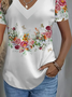 Women Floral Short Sleeve Tee T-shirt V Neck Printing Casual Summer Graphic Tee Top