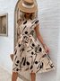 Women Abstract Graphic Short Sleeve Summer Printing Dress V Neck Daily Vintage Midi Tank A-Line Dress