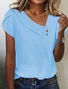 Women Striped Short Sleeve Tee T-shirt Asymmetrical Buckle Casual Summer Top