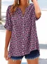 Women Floral Short Sleeve Shirt Summer Printing V Neck Daily Casual Top