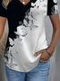 Women Floral Short Sleeve Tee T-shirt V Neck Printing Casual Summer Graphic Tee Top