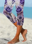 Women Floral Capris Elastic Waist Pants Casual Summer Trousers
